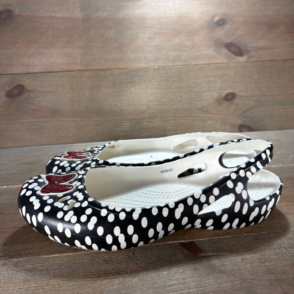 Crocs Kadee Womens size 9 shoes Black Disney Minnie Mouse Polka Dot ballet flats